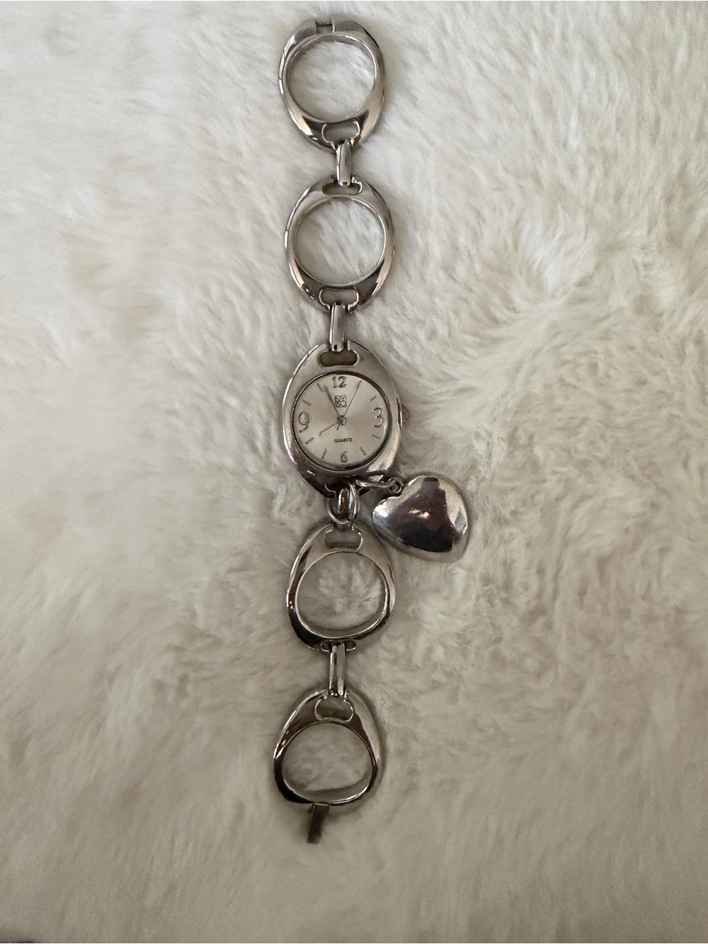 New York & Company Silver-Tone Heart Charm Bracelet Watch